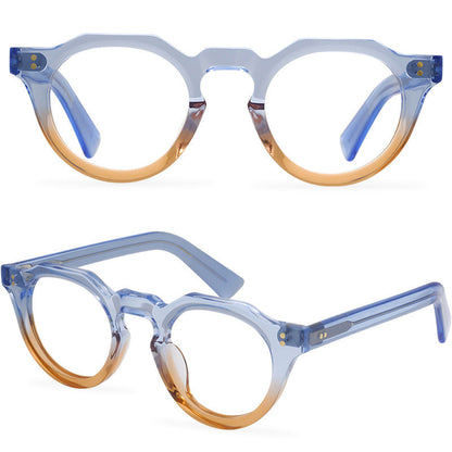 Trendy High Quality Thickened Acetate Fiber Glasses Frame Polygonal Flat Eyeglass Frame Fashionable Candy Color Splice - eyeshions