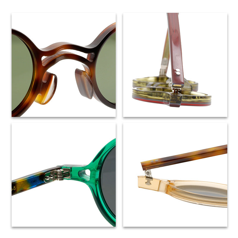 Retro Small Frame Plate Glasses Design Sense Handmade Sunglasses Polarized UV Protection Sun Glasses - eyeshions