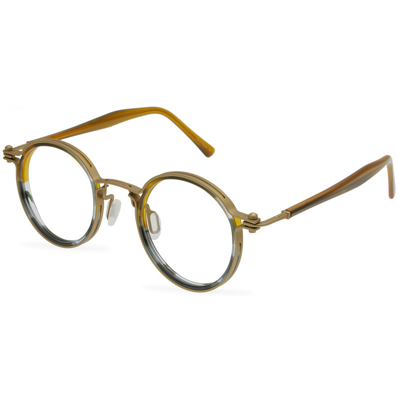 Small Retro Pure Titanium Plate Glasses Round Frame Handmade Glasses Frame Steampunk Flight Machinery Model - eyeshions
