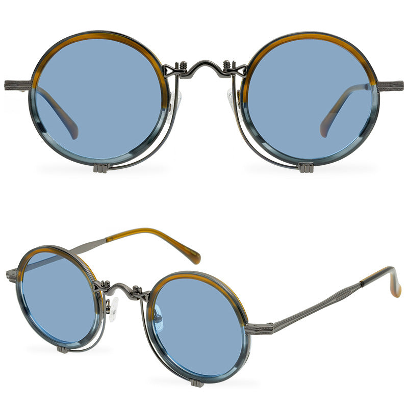 New Men'S Round Retro Polarized Sunglasses Artistic Republic Of China Style Glasses Women'S Full Rim Frame Sunglasses Fashion - eyeshions