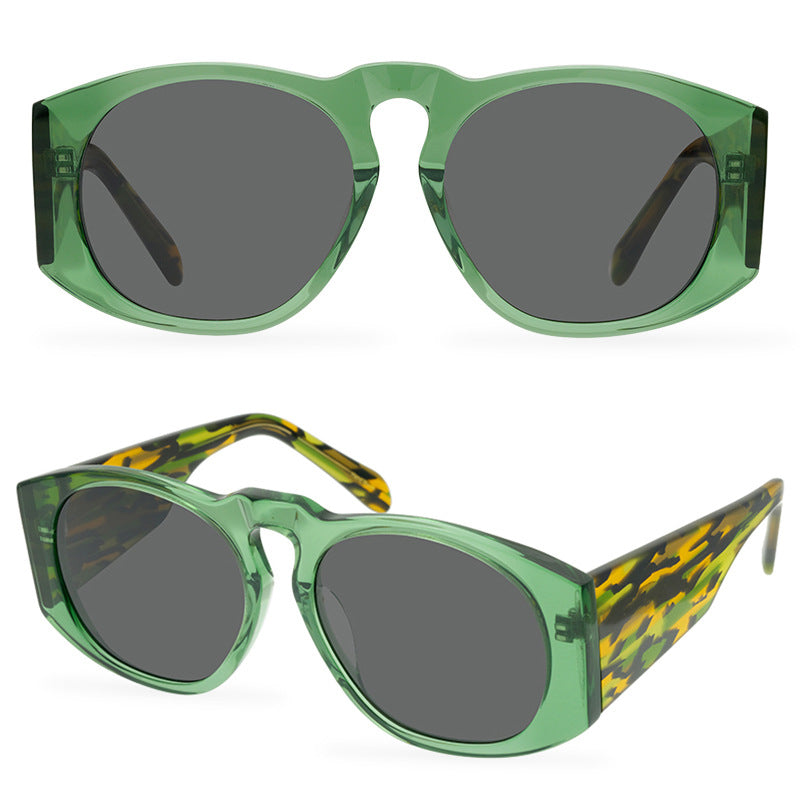 European And American Green Large Frame Sunglasses Women'S Plate Polarized High Quality Thick Frame Sunglasses Men'S Personality Fashion Wear - eyeshions
