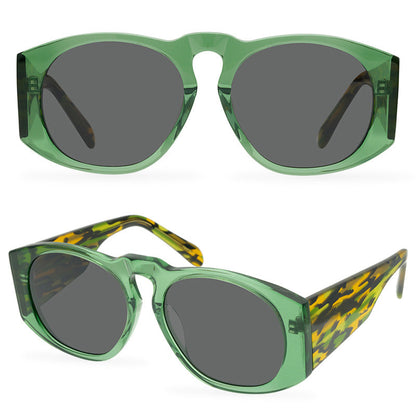 European And American Green Large Frame Sunglasses Women'S Plate Polarized High Quality Thick Frame Sunglasses Men'S Personality Fashion Wear - eyeshions