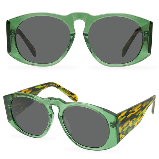 European And American Green Large Frame Sunglasses Women'S Plate Polarized High Quality Thick Frame Sunglasses Men'S Personality Fashion Wear - eyeshions