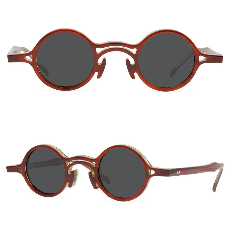 Retro Small Frame Plate Glasses Design Sense Handmade Sunglasses Polarized UV Protection Sun Glasses - eyeshions