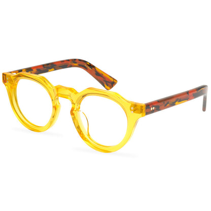 Trendy High Quality Thickened Acetate Fiber Glasses Frame Polygonal Flat Eyeglass Frame Fashionable Candy Color Splice - eyeshions