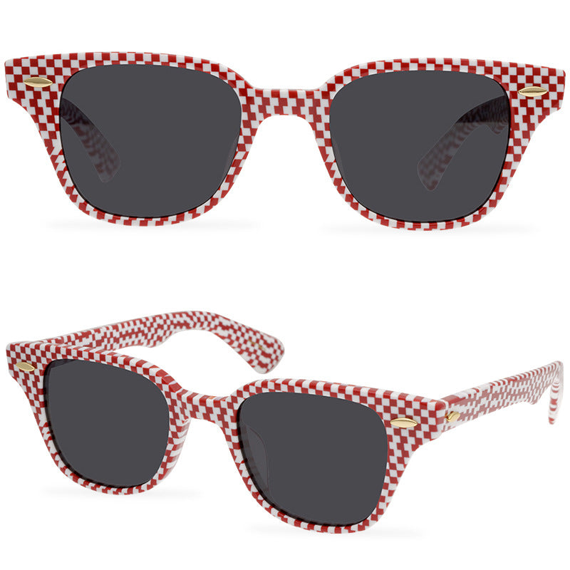 2022 Spring New Unique Black And White Plaid Red And White Plaid Texture Acetate Frame Sunglasses New Designer Polarized Sunglasses - eyeshions