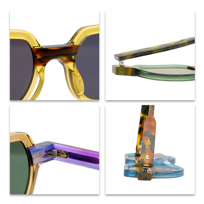 Hipster Mogul Street Shot Sunglasses Traditional Hand-Stitching Craft Plate Design Niche Retro Artistic Sunglasses - eyeshions